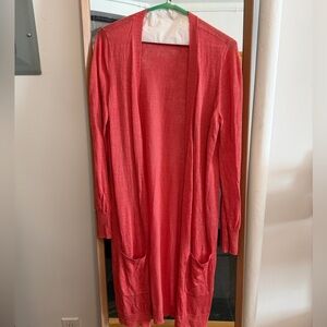 Halogen Coral Open-Front Long Cardigan